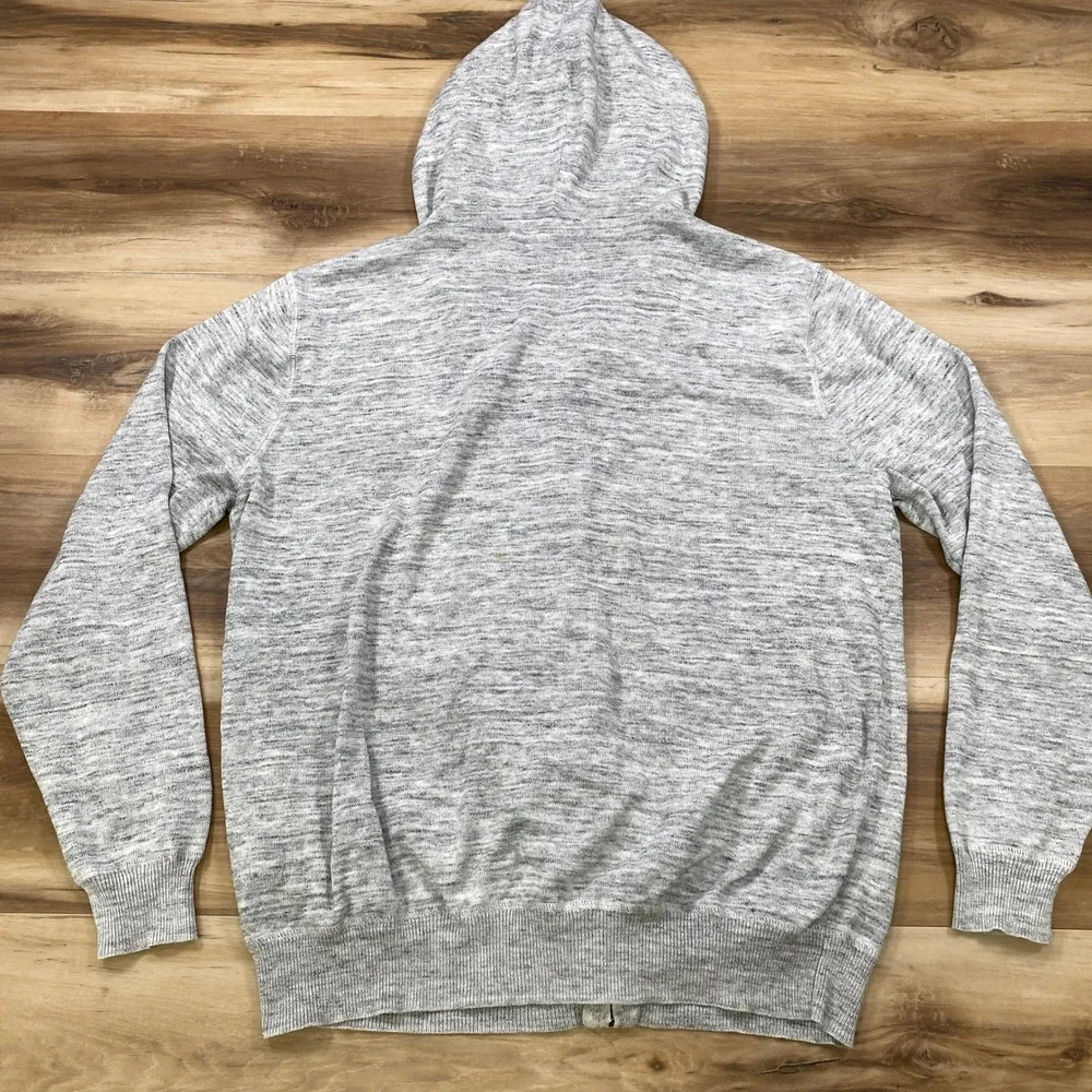J. Crew Zip Up Hoodie Mens Large Minimalist 100% Cotton Marled Knit Grey Classic